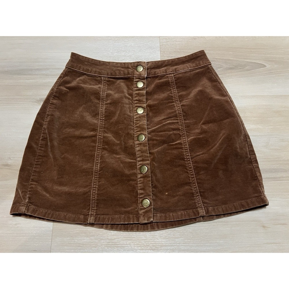 Brandy Melville Brown Velvet Mini Skirt Snaps Down Front‎ Size Small
